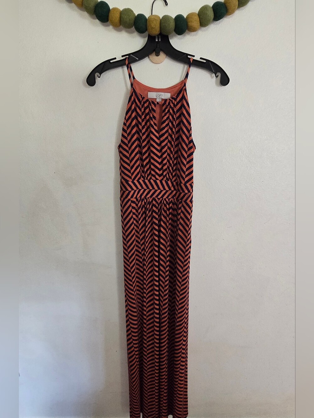 Ann Taylor Loft Maxi Dress Size XS Women's Orange Navy Blue Chevron Halter CUTE!